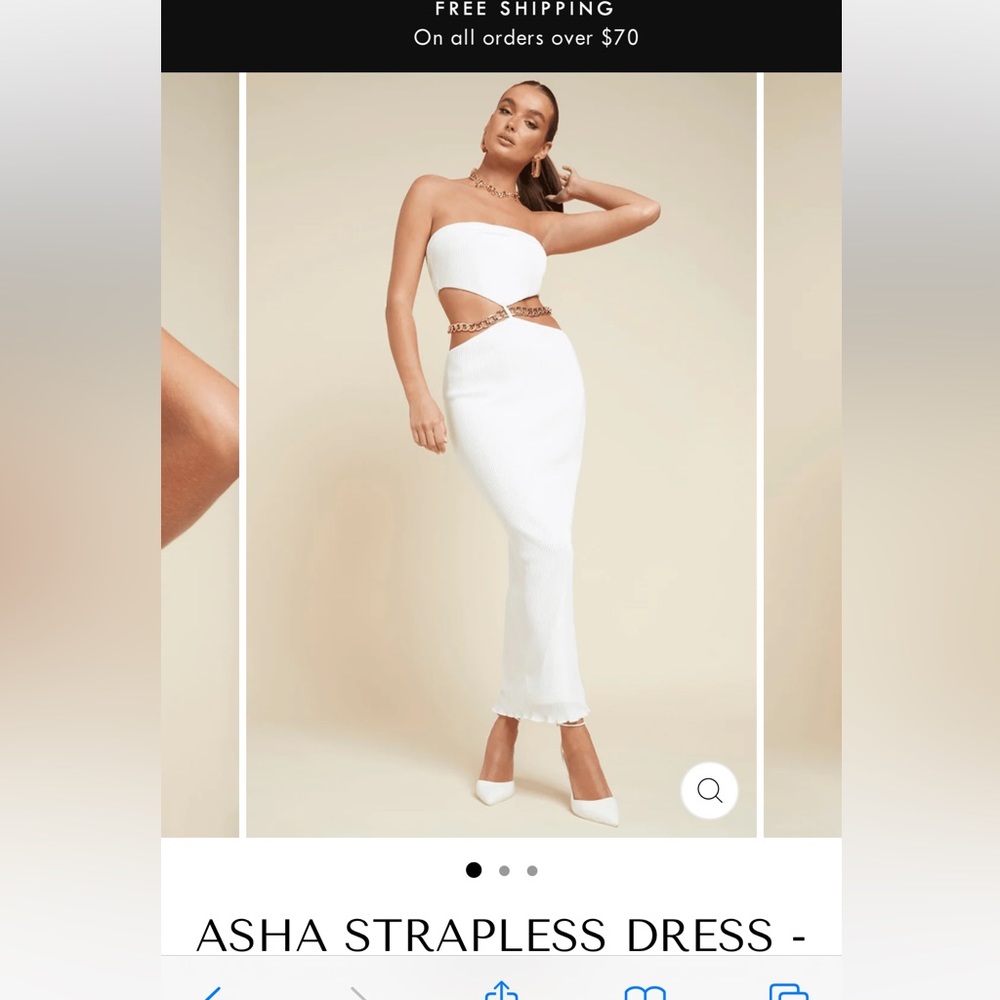 US: 12 XXL White Strapless midi cutout dress
